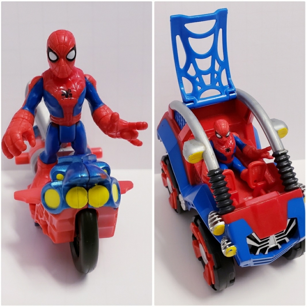 Imaginext Spiderman Stunt Buggy Motorcycle & Super Hero Action Figure Toy Lot